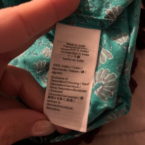 J Crew Cover Up Tie Front Turquoise Purple Floral Print Organic Cotton Tassel SM - Picture 6 of 6